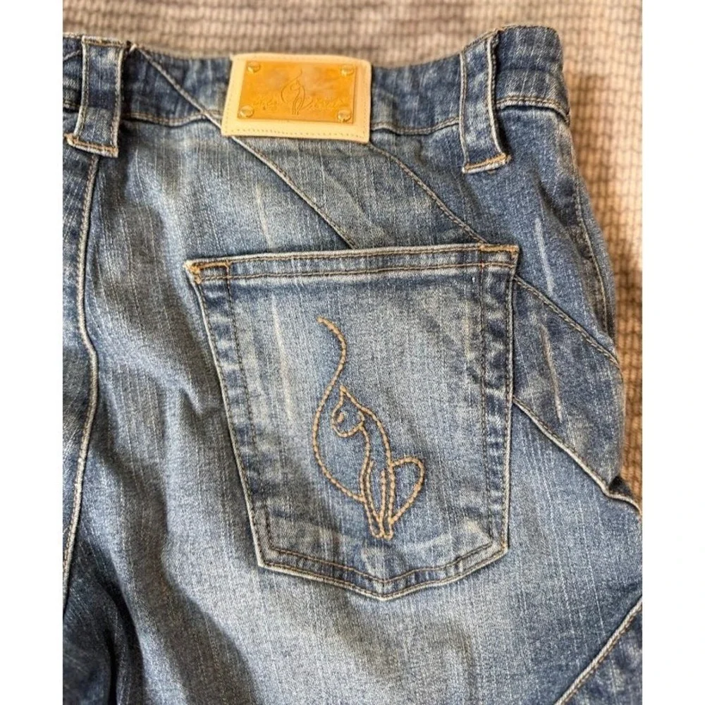 Baby Phat Vintage Y2K Denim Long Shorts Medium Wash Embroidered Cat Logo 32X16.